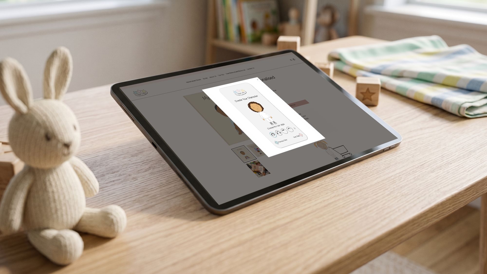 That’s Me Stories Shopify personalisation flow, with a character creator layered over the book product page.
