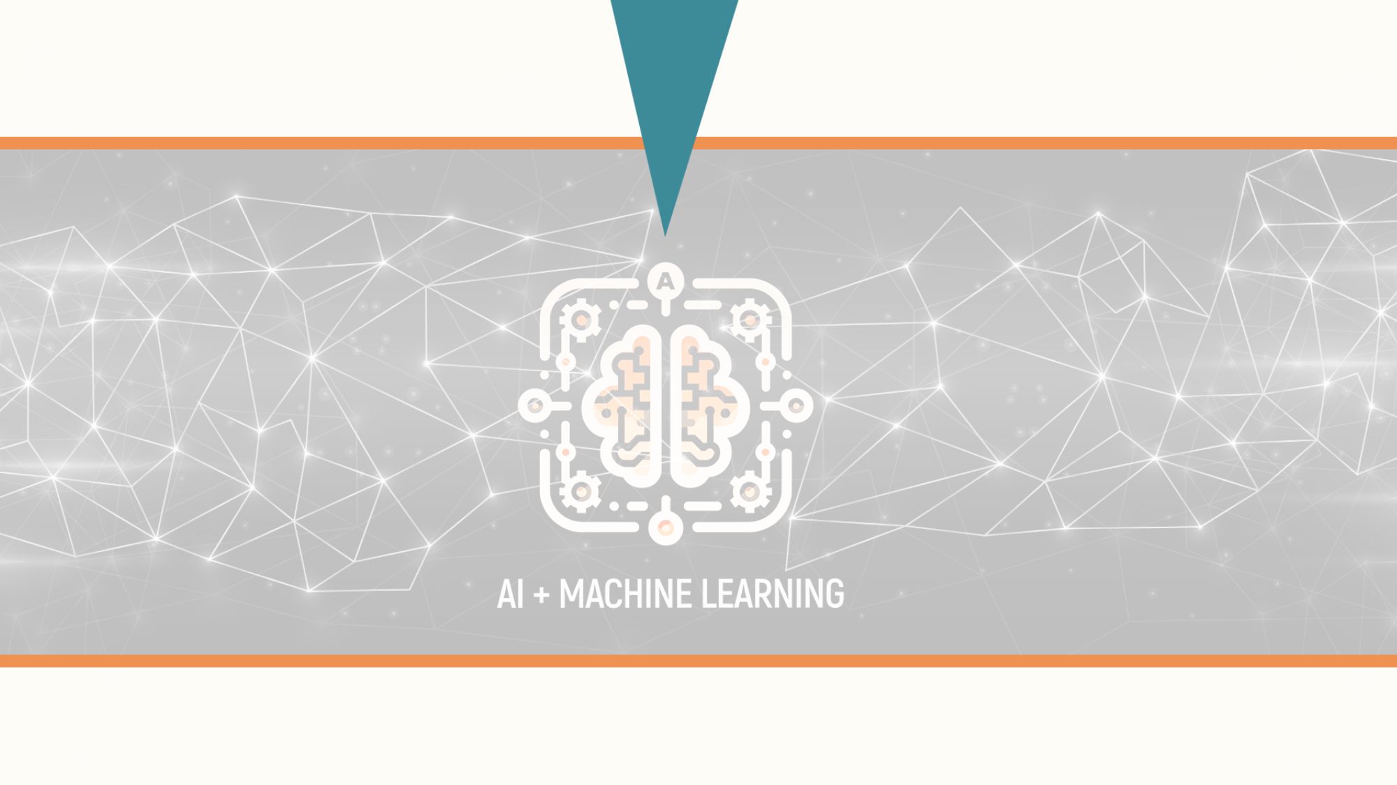 'AI + Machine Learning' concept graphic — a brain-and-circuit mark on a connected-network background.